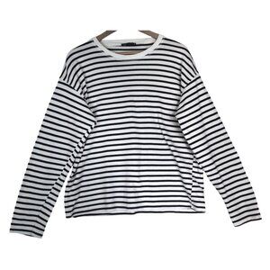 Zara Striped Long Sleeve Shirt L Boxy Minimalist Nautical Parisian Chic Breton